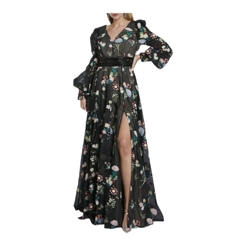Mac Duggal Embroidered Bishop Sleeve V Neck Flowy Gown Size 10 NWT - Picture 7 of 7